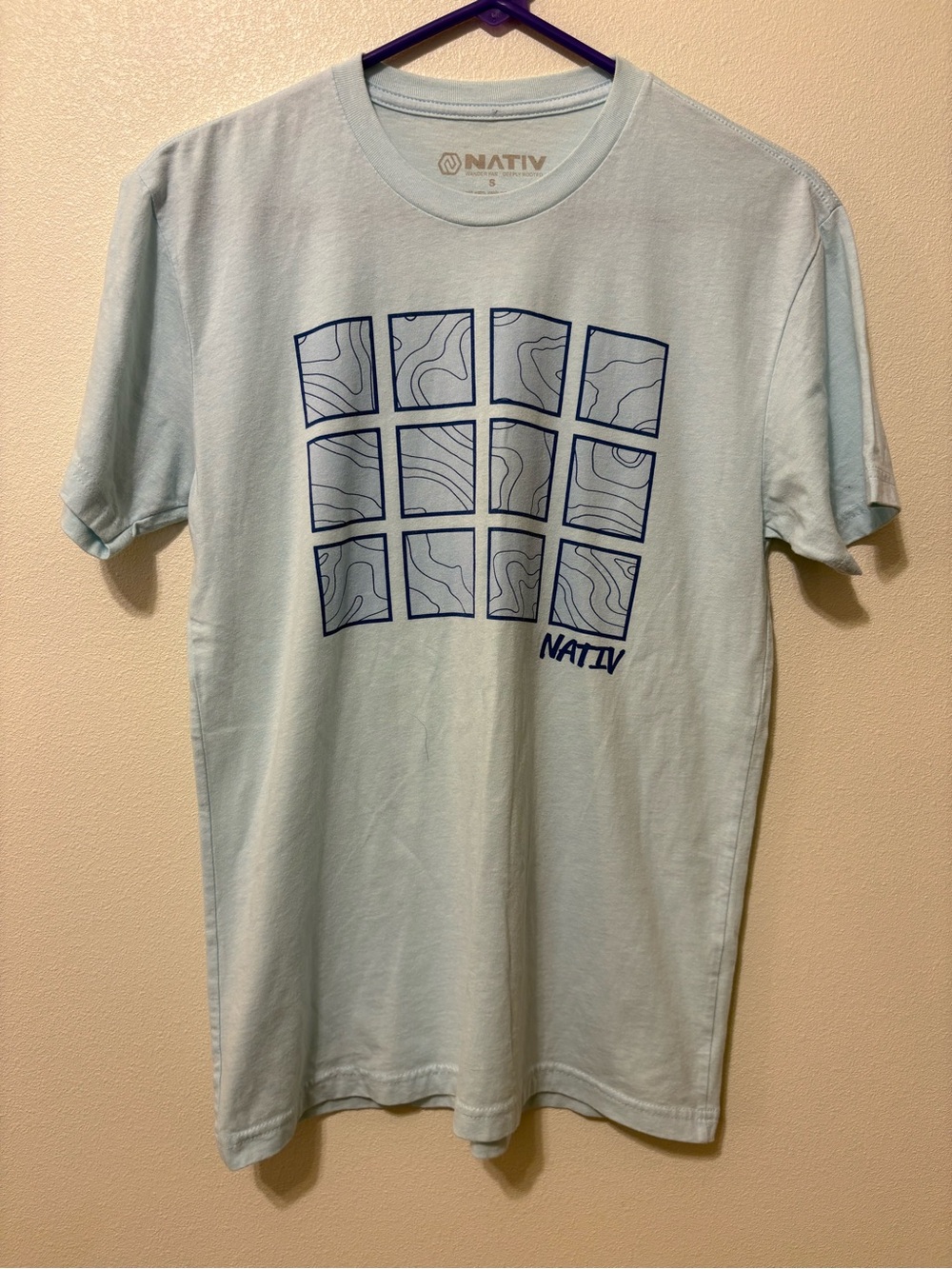Native Light Blue Short Sleeve Tee with Navy Grid Graphic